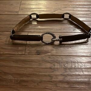 Brighton Cher Brown Stretch Embossed Belt with Silver Hardware Accents 34”